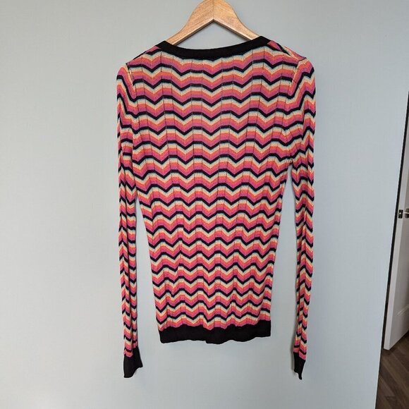 SI-IAE Silk Cashmere Chevron Cardigan | Designer Rainbow Knit - Picture 2 of 12